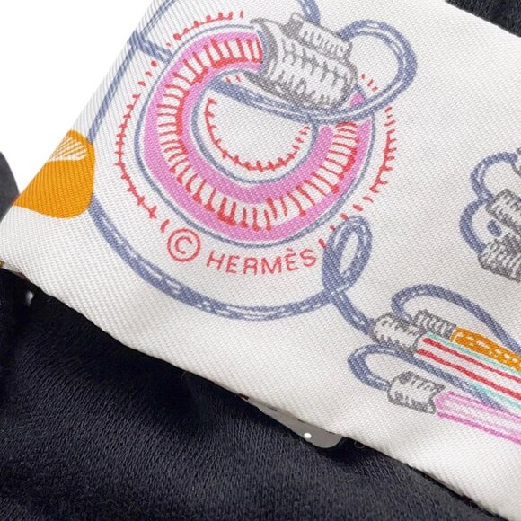HERMES Twilly Chevaloscope Pointier Silk100% White/Rose/Vert - Picture 9 of 14